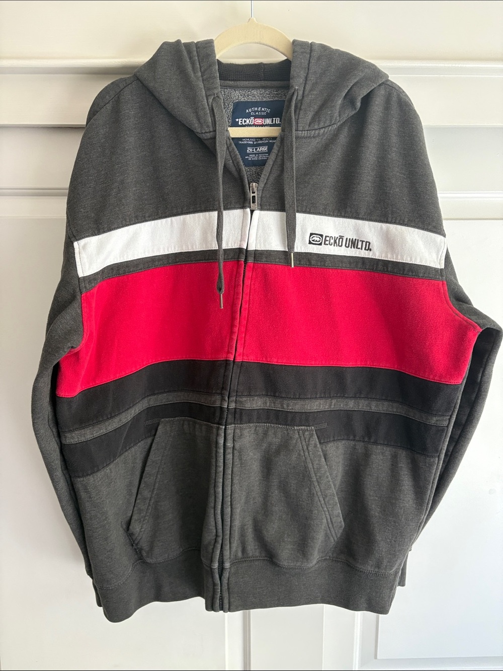 Ecko Unltd Gray, Red & White Zip Hoodie